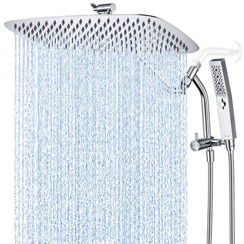 G-Promise All Metal 16 Inch Rain Shower Head with Massage Mode Handheld Spray Combo, 3-Way Diverter with Pause Setting, Full Body Coverage, Modern Bathroom Upgrade (Chrome)