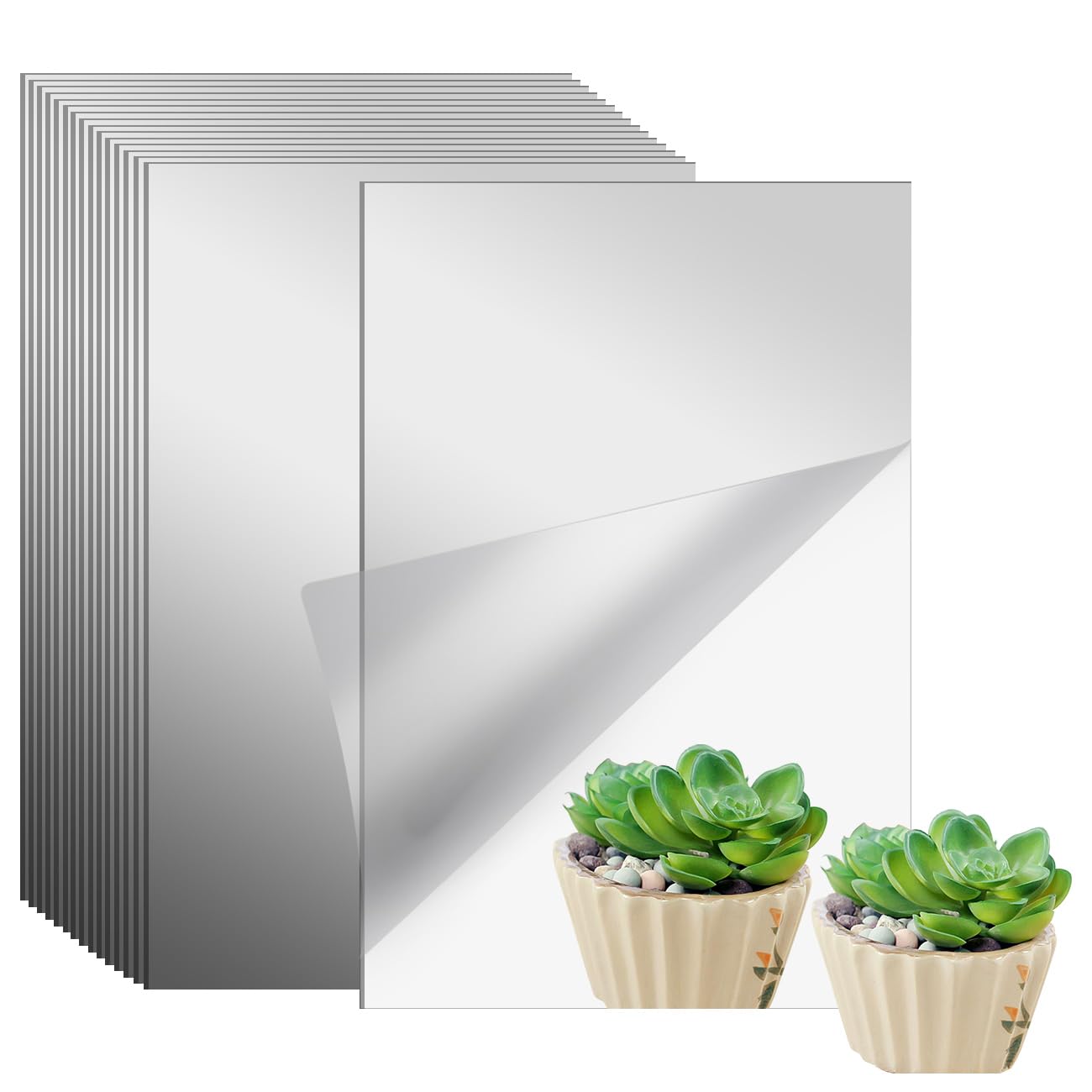 Specchio Acrilico Adesivo Removibile | 16 Pezzi Quadrati 15x15 Cm | Flessibile Non In Vetro | Per Pareti, Armadi, Bagno