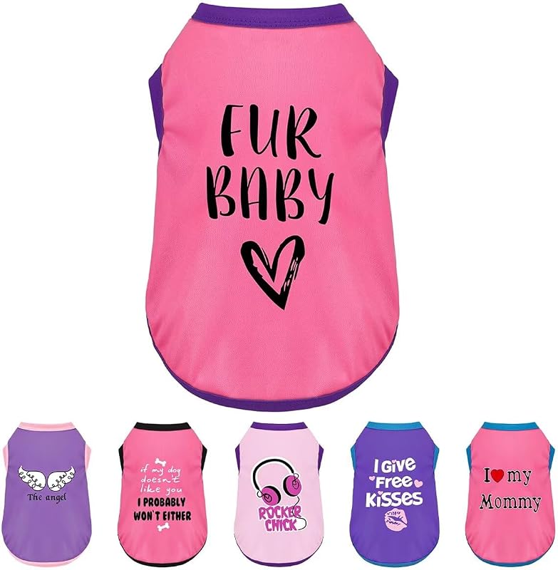 Camisa Regata para Cães ZIAGAOP com Design Colorido e Estampas, Poliéster Leve, Fur Baby Pink 2XL