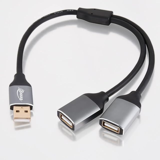 innov8 USB 2.0 A Male to 2 Dual Female Fast Charging Data Y Splitter Cable - 0.3m (1 x USB Female Supports Data and Power / 1 x USB Female Supports Power Only)