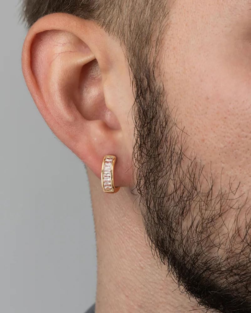 Orecchini Uomo – Cerchi Huggie in Placcato Oro 14K / Oro Bianco Argento, Orecchini a Cerchio in Argento con Zirconi Cubici, Design Semplice e Discreto, Piccoli e Raffinati, per Uso Quotidiano