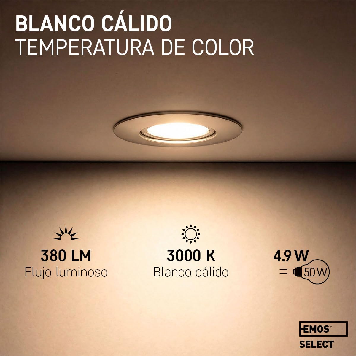 EMOS Focos Led Interior Techo, 230 V, 4.9 W/380 lm, 50° orientable, extra plano, blanco cálido 3000K, 12 Pack, Ojos de Buey Led Para Techo, níquel
