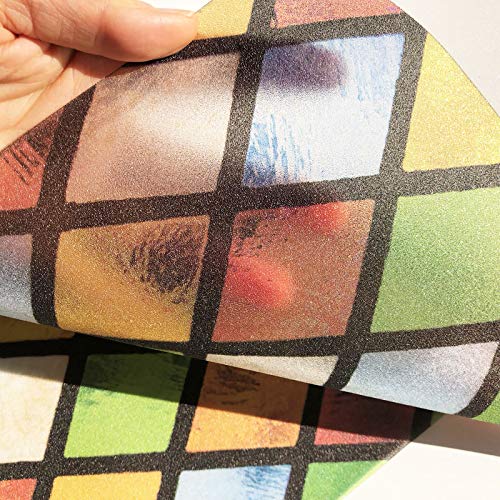Lsrrret Stained Glass Window Film,Decorative Privacy Film Static Cling Glass Sticker Colourful Rhombus Diamond Pattern For Glass Door Home House Ofiice (23.6In X70.9In) #TOP2