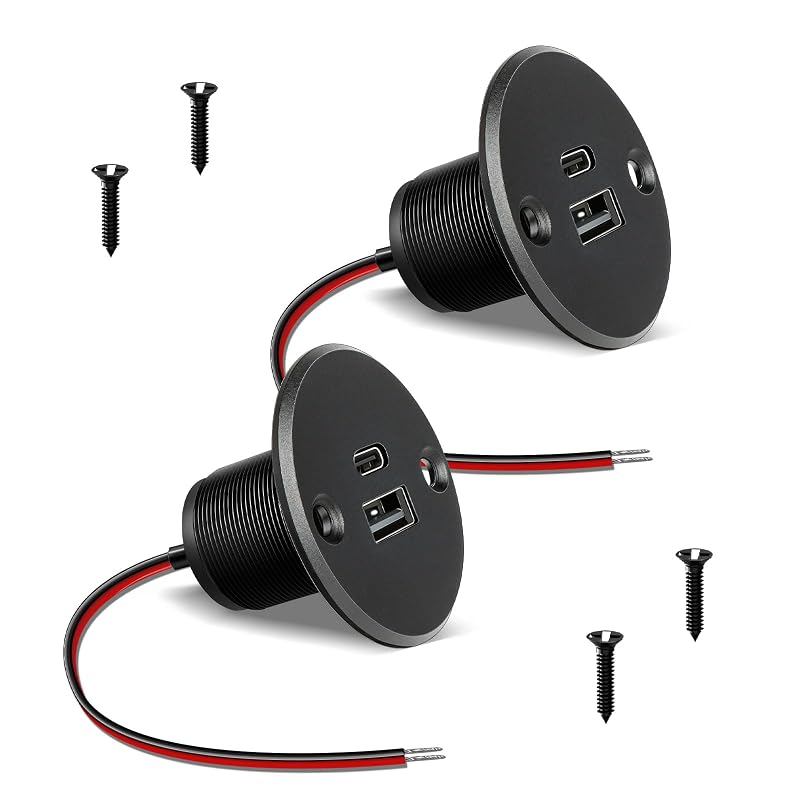Carregador USB automotivo acegoo 24 W com USB-C PD3.0 e USB-A QC3.0 para veículos de 12 V, painel grande com 2 unidades