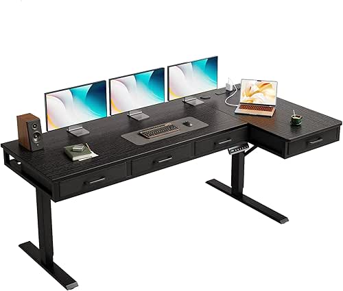 OffiGo 63 Inch L Shaped Electric Standing Desk with Drawers,