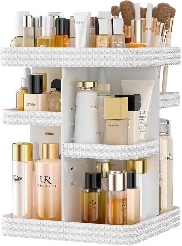 Organizador de maquillaje giratorio de 360, organizador de tocador de gran capacidad con bandejas ajustables para bricolaje, cepillo de maquillaje,