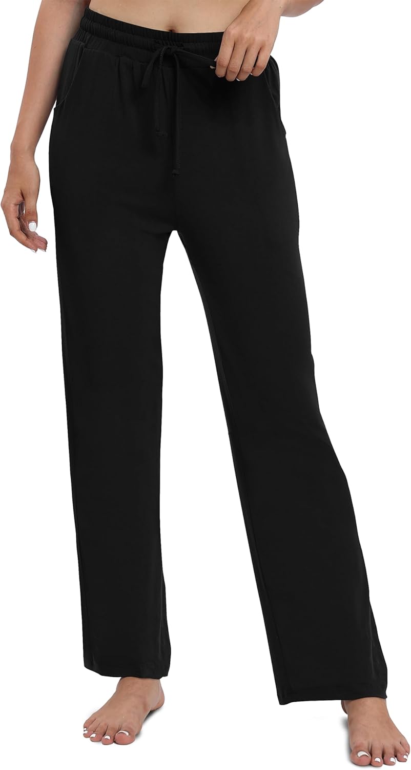 EXCHIC Women's Drawstring Casual Pants Stretchy High Waisted Loose Straight Leg Pants Jogger Trousers with Pockets - Image 2