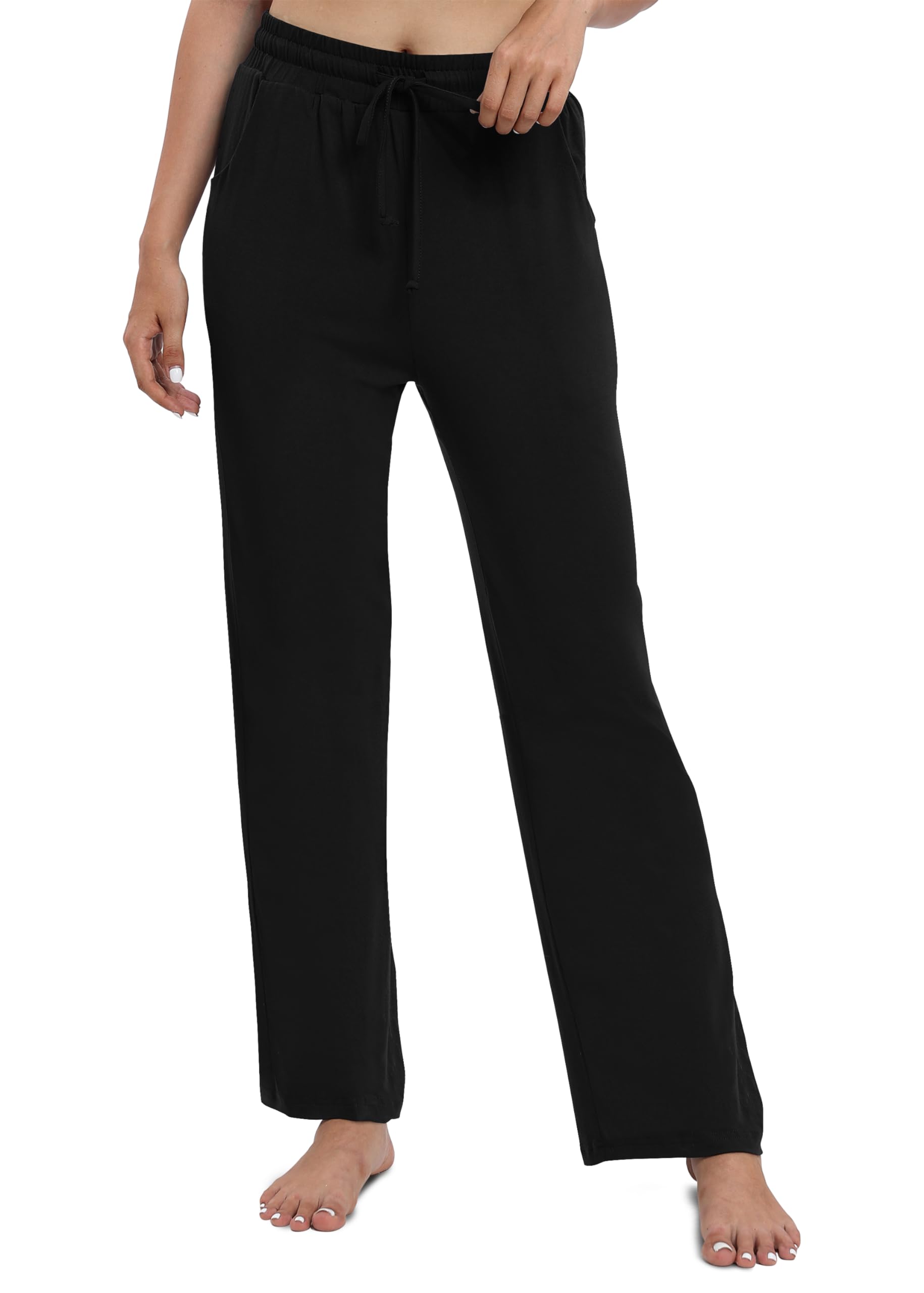 Women's Drawstring Casual Pants Stretchy High Waisted Loose Straight Leg Pants Jogger Trousers with Pockets