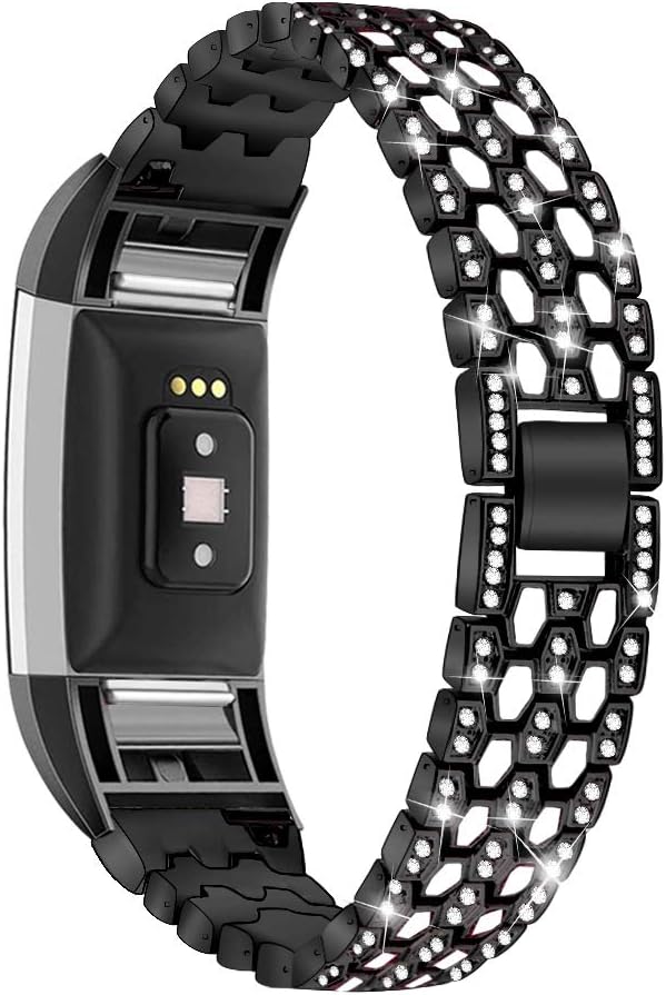 Bling Strap Compatible For Fitbit Charge 2 Strap, Women Men Stainless Steel Rhinestone Replacement Charge 2 Band Wrist Strap Metal Bracelet Wristband for Fitbit Charge 2 HR Fitness Tracker