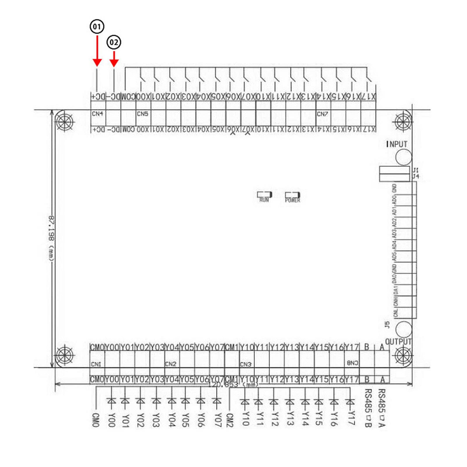 Tablero de Control Industrial 24 VCC, 16 Entradas y 16 Salidas