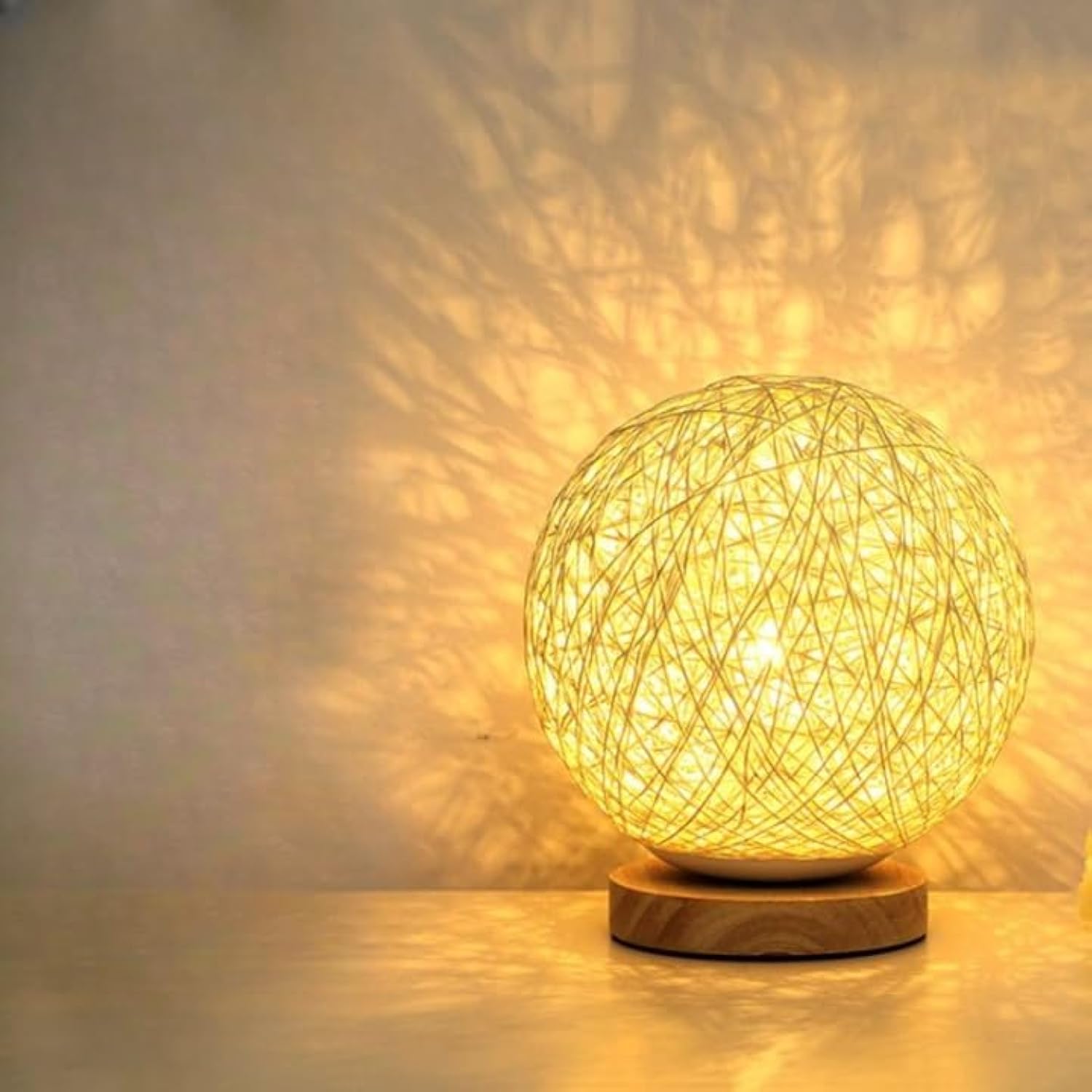 Bdot Buy Rattan Moon Light Ball Round Lampshade with USB Charging Port, Kids Night Ball Lights for Bedroom, Romantic Wood Table Lamp for Home Decor