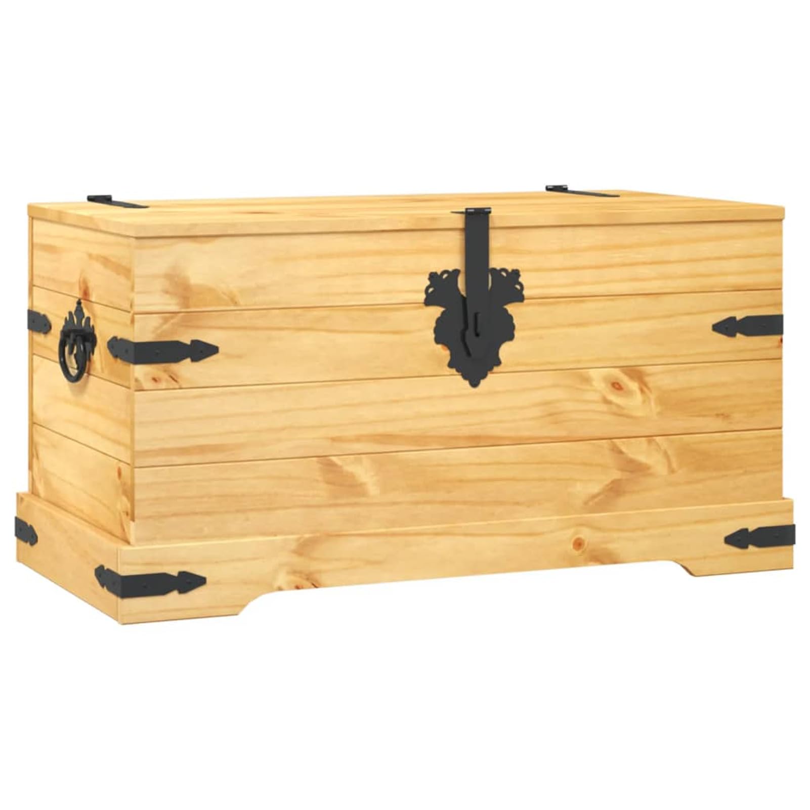 Elegante baúl de almacenamiento de madera de pino de 91 x 49,5 x 47 cm, diseño Corona Ran para interiores, elegante, decoración del hogar, solución de almacenamiento multifuncional para cualquier