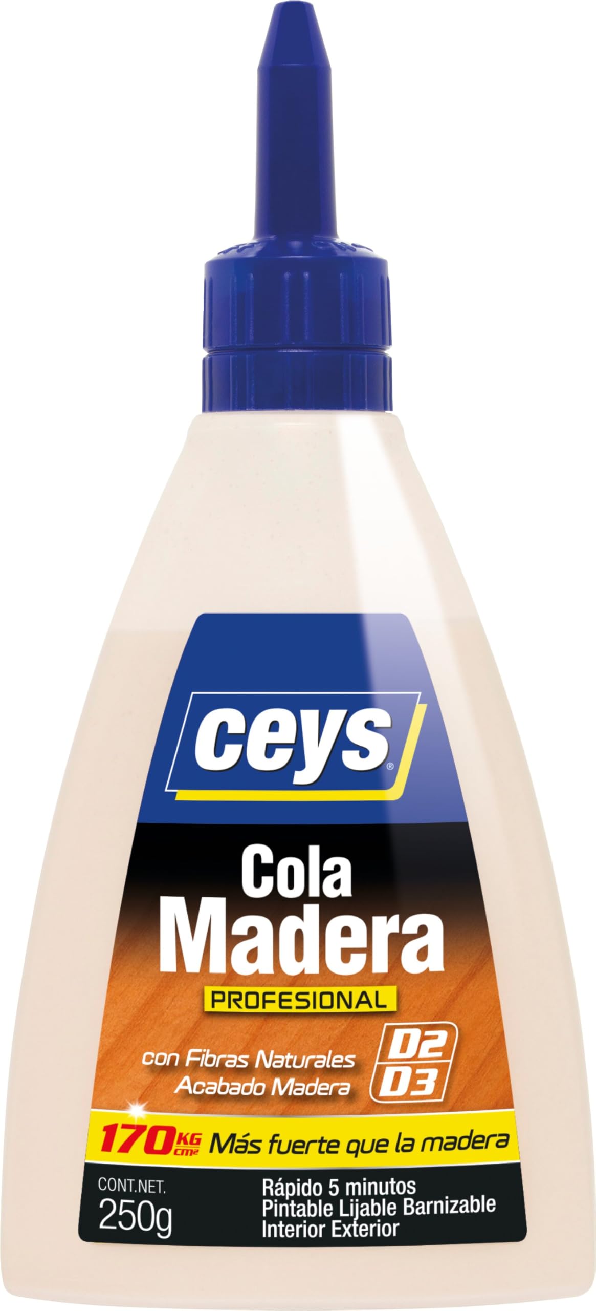 Ceys - Cola Madera Profesional - Adhesivo Carpintería Rápido y Resistente al Agua - Formato Biberón - Ideal para Muebles, Puertas y Bricolaje - 250g