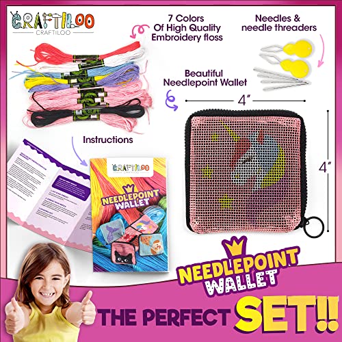 Image of Needlepoint Kit for Kids Ages 6-12 - Unicorn Wallet Cross Stitch Craft