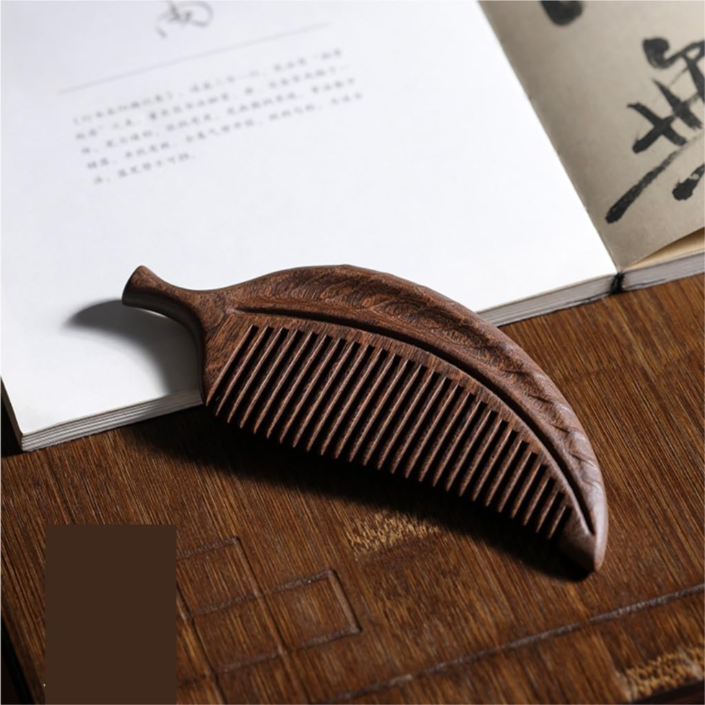 RUHEN Peine de Hojas de Madera portátil para el Cabello, Herramienta para el Cuidado de la Barba de Hombres, Peine para Cabello Largo, Adecuado para Cabello húmedo y seco.