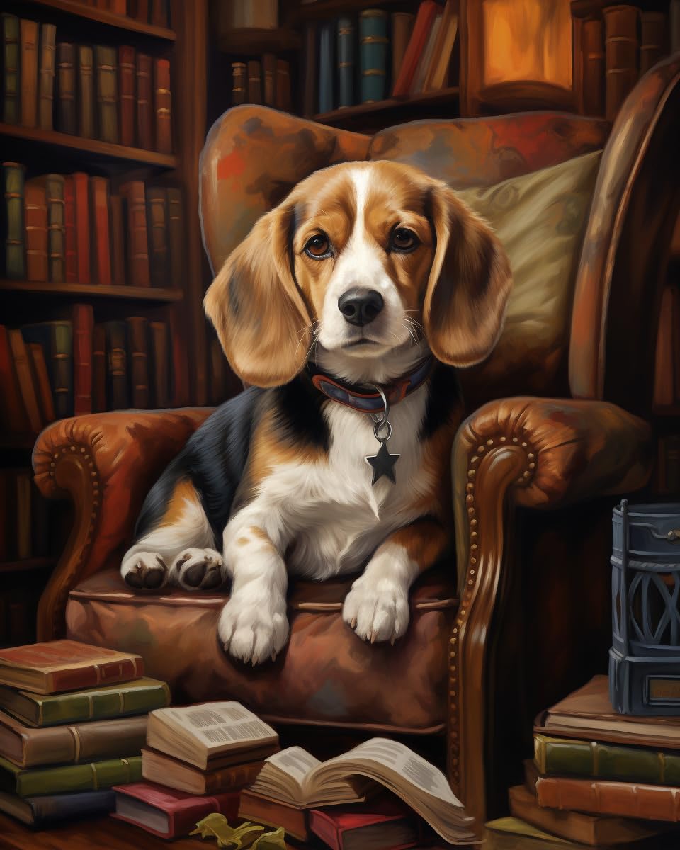 Stamped Cross Kits, Joyful Beagle Dog, Printed Cross Patterns, Embroidery Crafts Needlepoint Kit, Beginners Starter Kits, DIY Handmade Gifts 11CT 3 Strands 16x20 inch