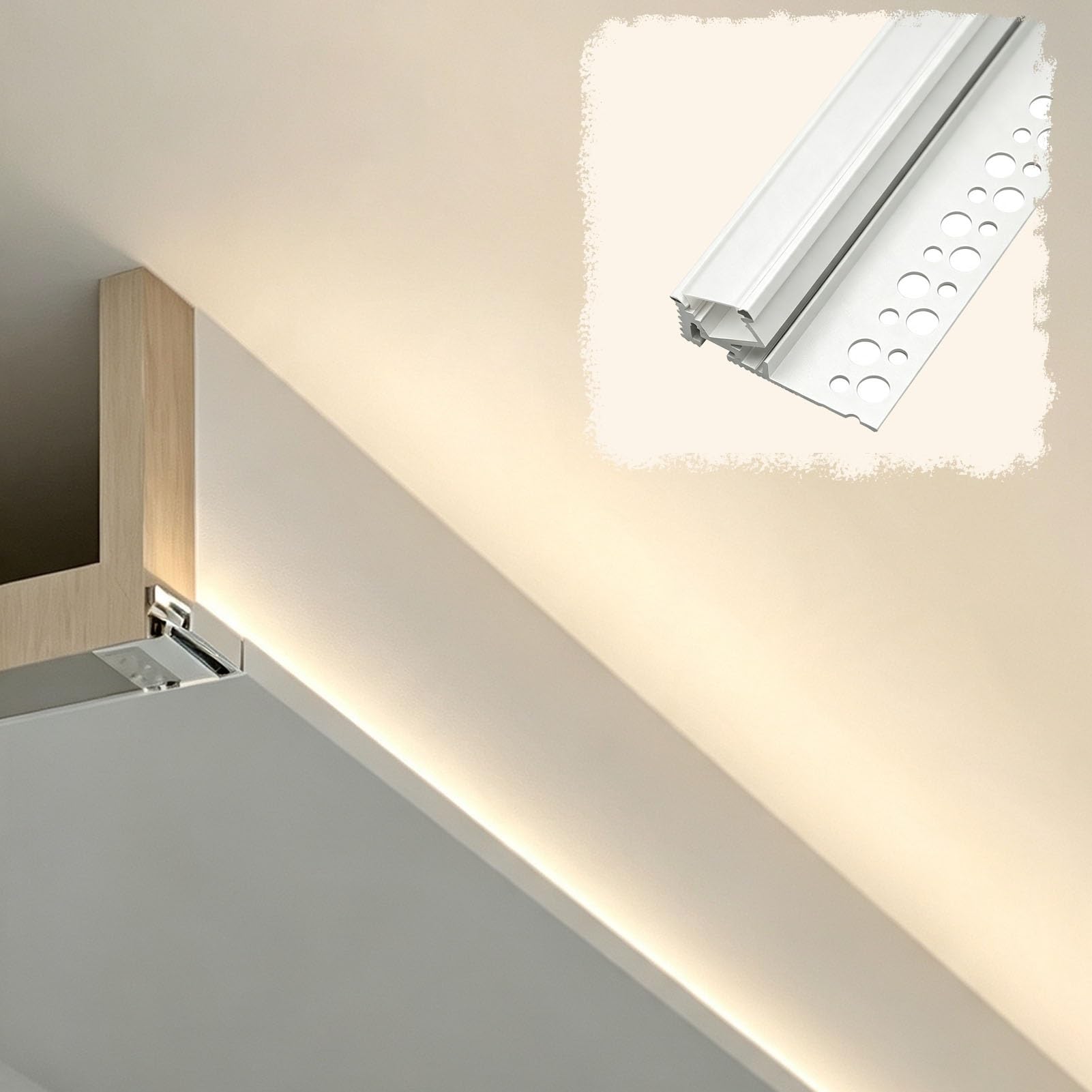 Profil Aluminiowy LED Aluminiowy Profil LED do Oświetlenia Pośredniego | Profil Wpuszczany z Dyfuzorem do Taśm LED (ukryty Montaż)(5m/16.4ft)