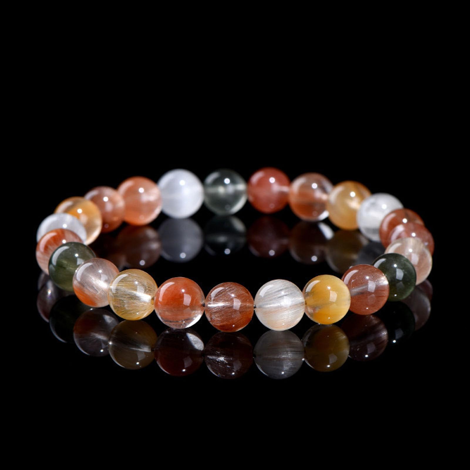 Pulsera de Cuarzo Multicolor con inclusiones sedosas, Pulsera elástica de Piedra Natural para la armonía y la Calma, joyería de Cristal elástica Ajustable para Mujer,3a,8MM