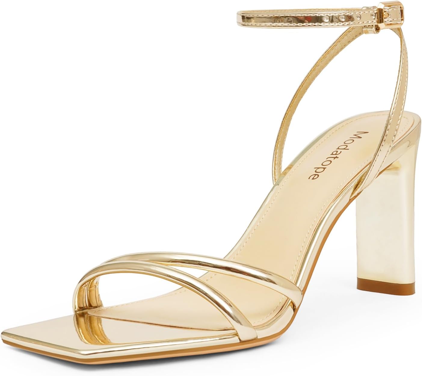 Modatope Womens Sandals Square Open Toe Chunky High Heels Strappy Ankle Strap Sandals Comfort Dress Party Shoes