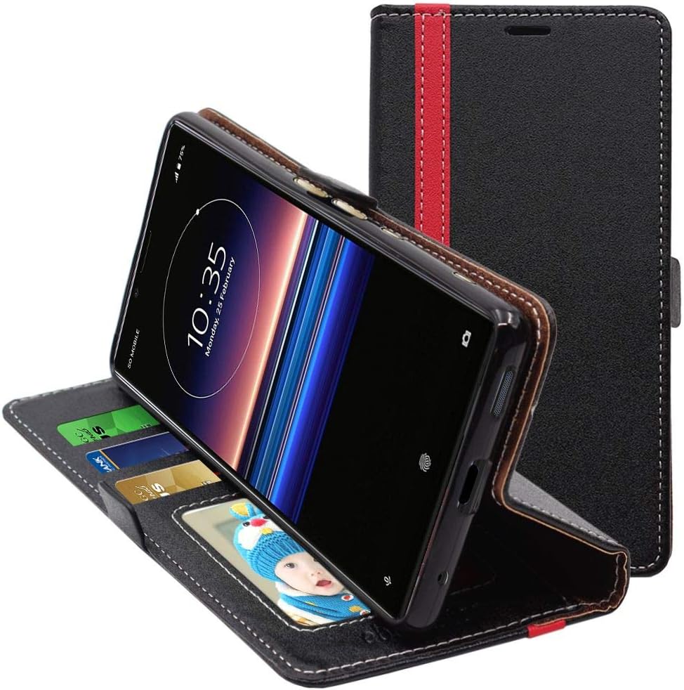 ebestStar - Case for Sony Xperia 1 (2019), Book Layer Case, Protective Wallet, PU Leather Card Holder, Black/Red