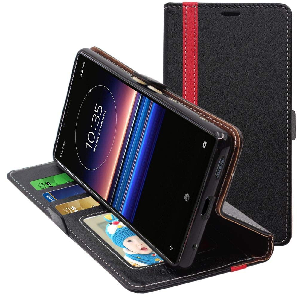 ebestStar - Case for Sony Xperia 1 (2019), Book Layer Case, Protective Wallet, PU Leather Card Holder, Black/Red