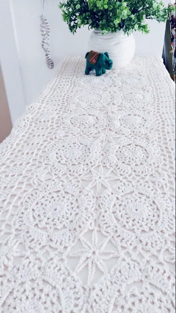 Laivigo Handmade Crochet Lace Table Cloth Doilies Doily,Rectangle,16 x 43 Inch,White