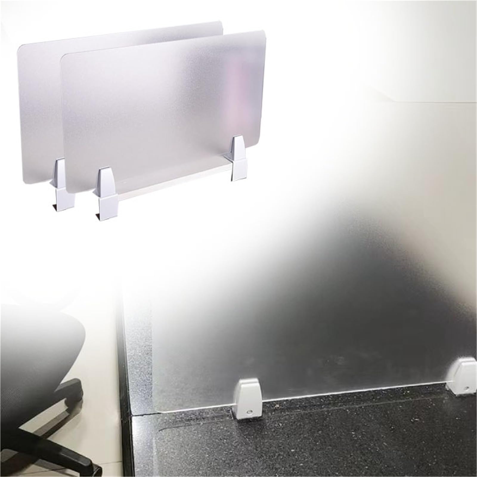 GBRJUYF Transparent Desk Divider Panel - 2pcs Frosted for Office, Workspace, Home Office - L 100CM x W 50CM, Stylish Partition for Workstations and Desks