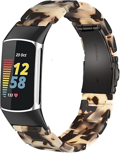 Wongeto Bandas de resina compatibles con Fitbit Charge 5, accesorio de resina para mujeres y hombres, correa de pulsera con hebilla de oro rosa para