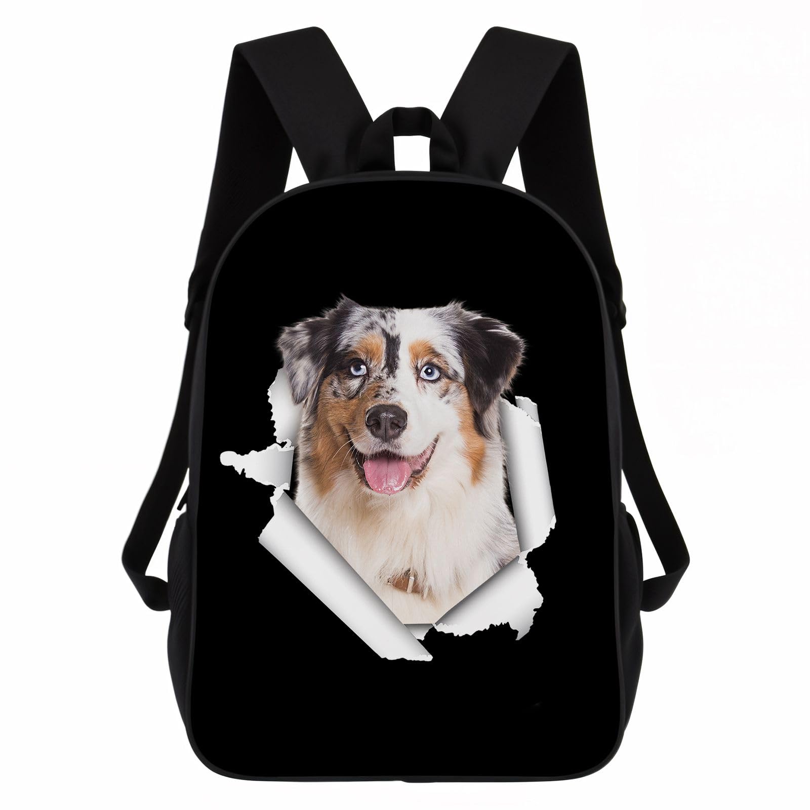 GABSHAIM Australian Shepherd Backpack Daypack Lovely Dog Print Bookbag Laptop Bag For Work Travel Hiking 17 Inch Black Lightweight Style 3