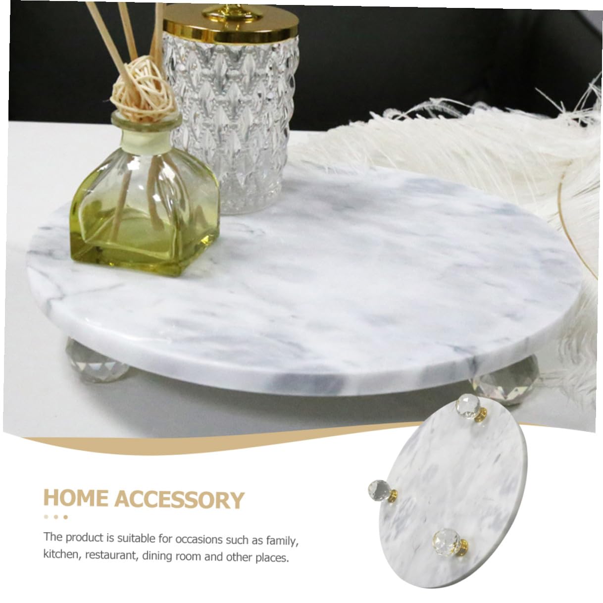 TOYANDONA Bandeja de Mármol Natural Redonda Multifunción Hogar, Porta Frutas y Joyas, Bandeja de Almacenamiento Decorativa para Baño y Exhibición, Estilo Nórdico, Tamaño Mediano
