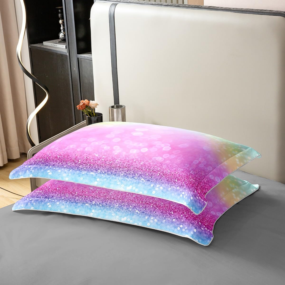 ANGIYUIN Set Biancheria Da Letto Per Bambini 6 Pezzi Arcobaleno Galaxy Glitter 3D - Morbida Microfibra, Lenzuola E Federe, Regalo Per Ragazze E Ragazzi