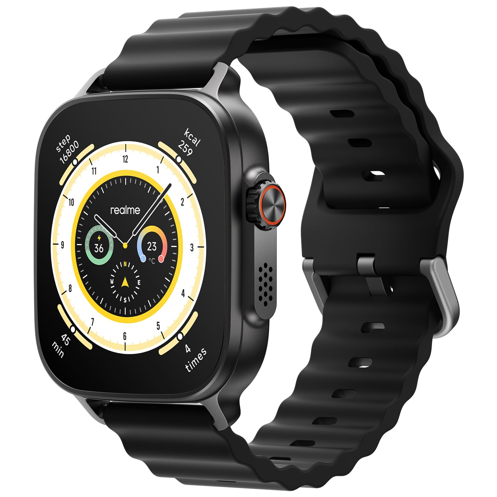 realme Watch 5 Montre Connectée, IP68, GPS Indépendant, NFC, Appels Bluetooth, 108 Modes Sport, Surveillance Oxygène Sanguin/Sommeil, Écran Tactile AMOLED 1,97'', Autonomie 16 Jours, Noir