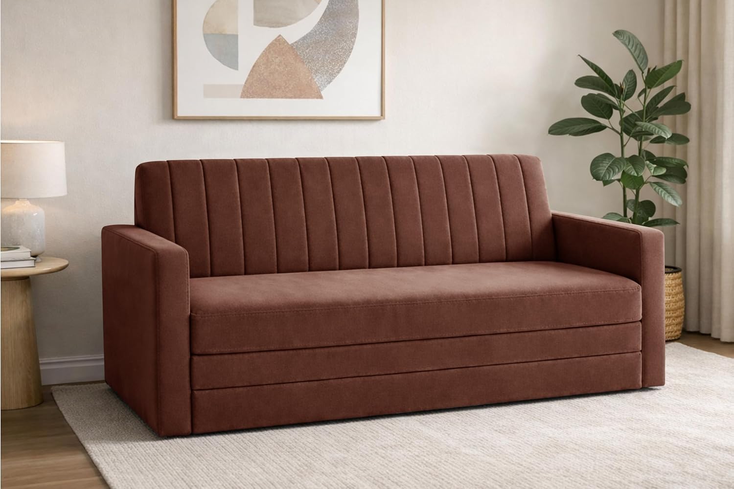 Sofa-Cum-Bed | 3 Seater Armrest Sofa | Modern Fabric Sofa Bed for Living Room, Bedroom & Office - Brown Color-image-33