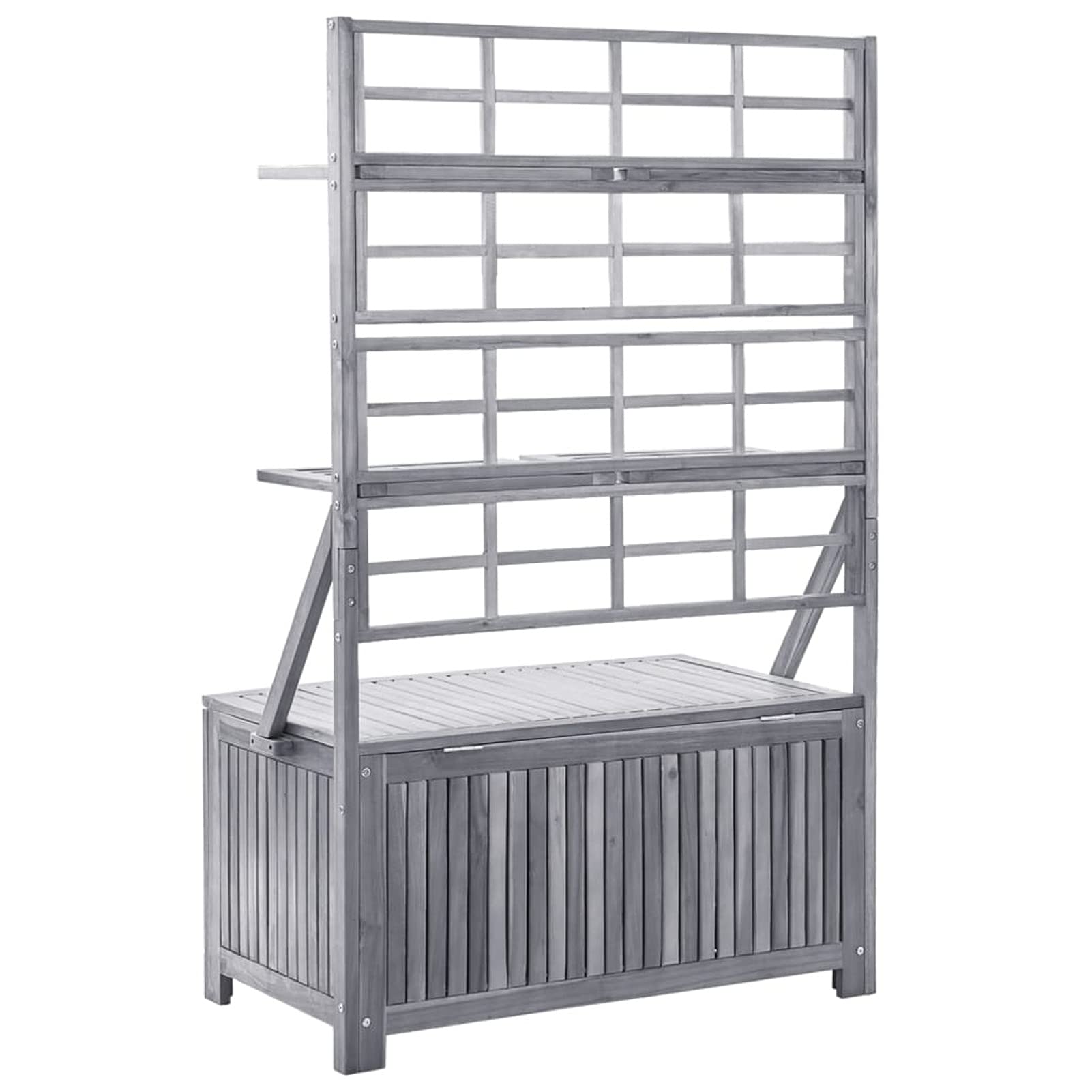 Caja con celosía gris 99 x 55 x 160 cm de madera de acacia, contenedor de jardín, baúles y baúles para exteriores, porta herramientas de jardín, puf de exterior Decor muebles