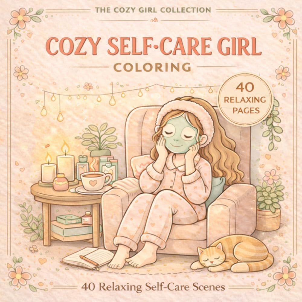 Cozy Self-Care Girl Coloring: 40 Relaxing Self-Care Scenes with Cozy Moments, Cute Pets and Peaceful Activities (The Cozy Girl Collection)