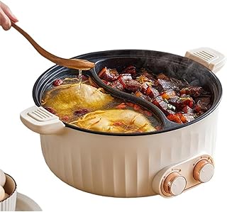 REENEW ホットポット 電気ポットステンレススチール 両面鍋 多機能電気鍋 大容量 仕切りと蓋付き 調理器具 キッチン 家庭用 コーティングライナー 過熱保護 多機能調理鍋 (6L ダブルノブ)