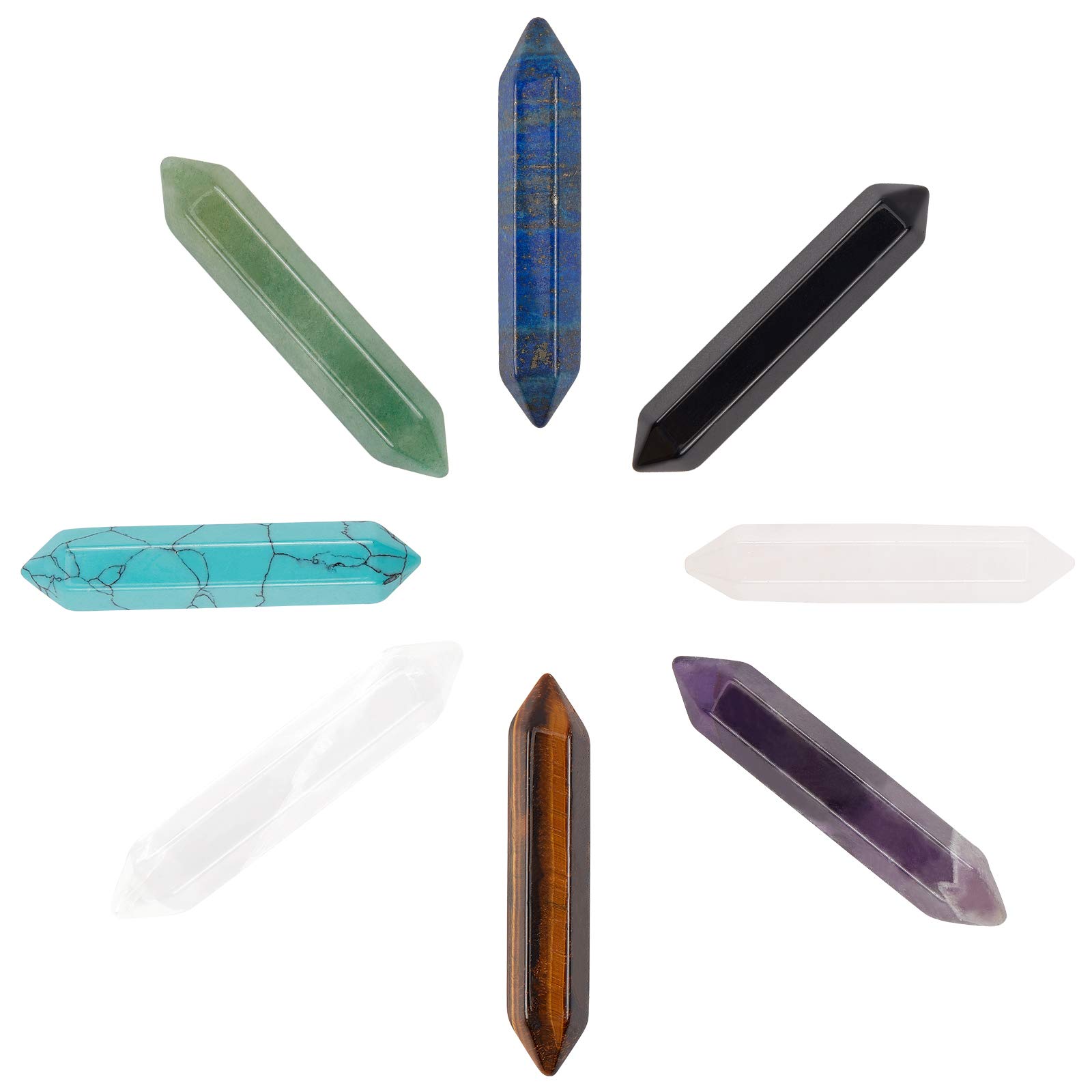 NBEADS 8 Pcs Chakra Healing Beads, Crystal Single Point Wand Natural Gemstone Polished Tumbled Stones for Reiki Chakra Meditation Therapy Decor