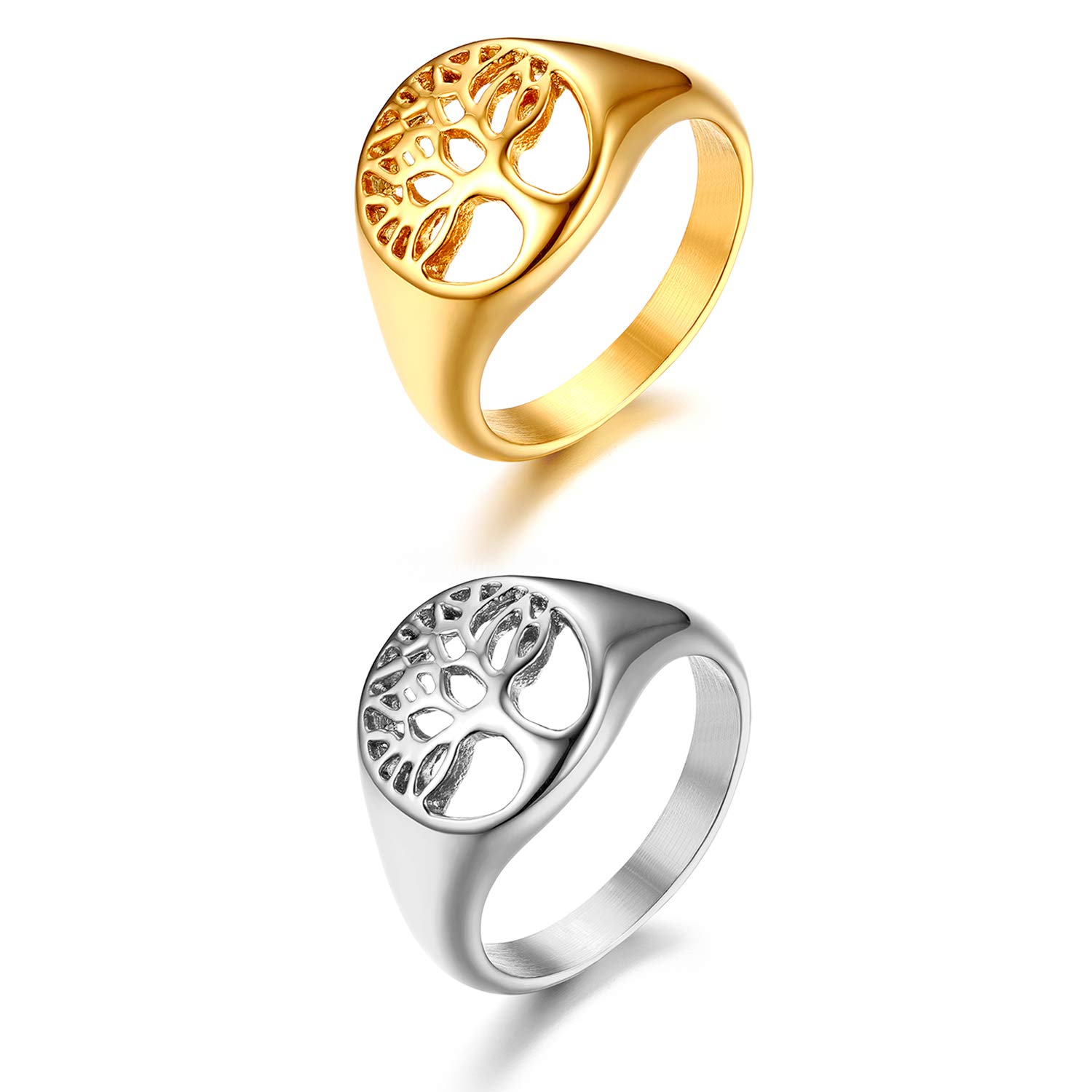 JewelryWe Pierścionek damski, ze stali nierdzewnej, drzewo życia, pierścionek na palec, srebrny, rozmiar od 49 do 65, bezpłatny grawerunek