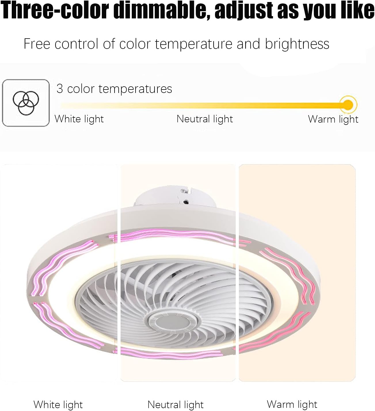 YUEGOO Ceiling Fans with Lights and Remote Ceiling Fans with Lamps,and Remote Ceiling Fan Light in Lighting Ceiling Fan Lighting Dimmable Fan Light Dimmable 3 Speeds Living Room 50Cm,Pink