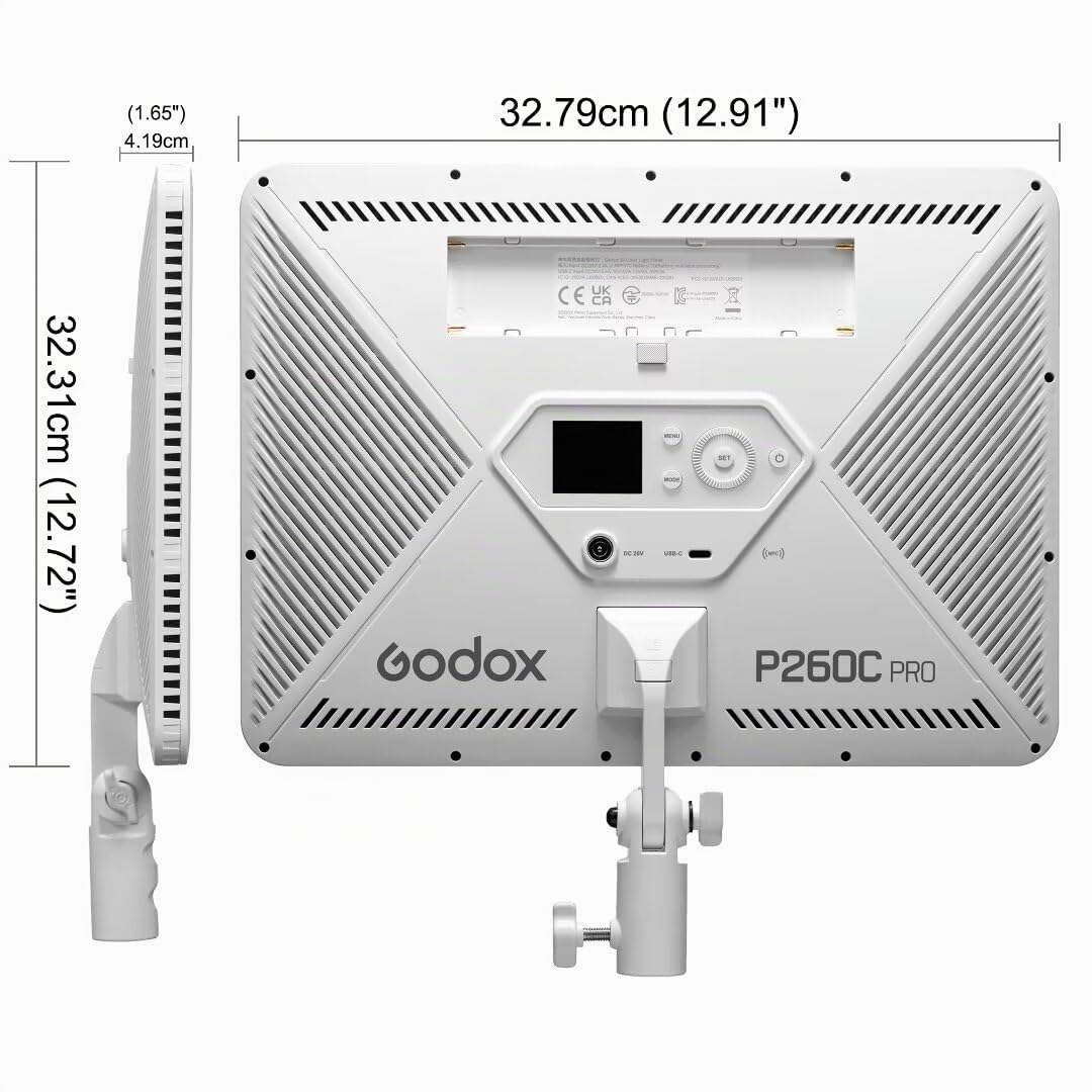 Godox P260C Pro Pannello LED Video Luce 45W Bi-colore 2800K-6500K con controllo APP NFC CRI 98 TLCI 98