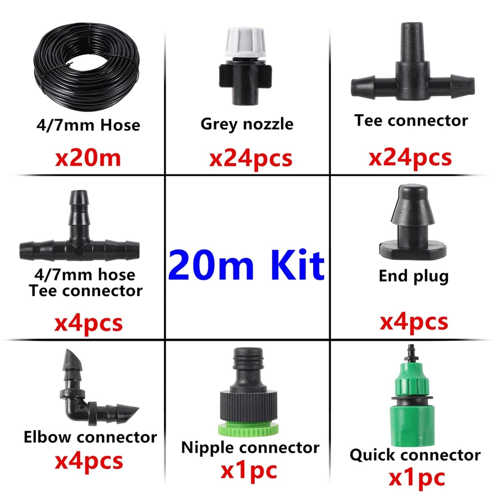 Kit de atomización de jardín con Manguera de 4/7 mm, 5 m/10 m/20 m, for invernaderos, paisajismo, riego por Goteo, refrigeración, eliminación de Polvo, Accesorios(20m 4I7mm Hose Kit)
