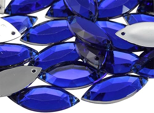Allstarco Blue Sapphire CH09 Navette - Cuentas para coser con parte trasera plana para manualidades, diamantes de imitación acrílicos de plástico