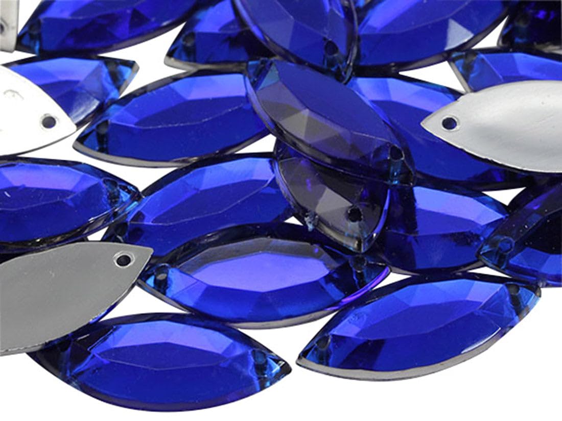 Allstarco 20x9mm Blue Sapphire CH09 Navette Flat Back Sew On Beads for Crafts Plastic Acrylic Rhinestones with Holes for Sewing, Clothing Embelishments, Costume Cosplays 50 Pieces โ image 1