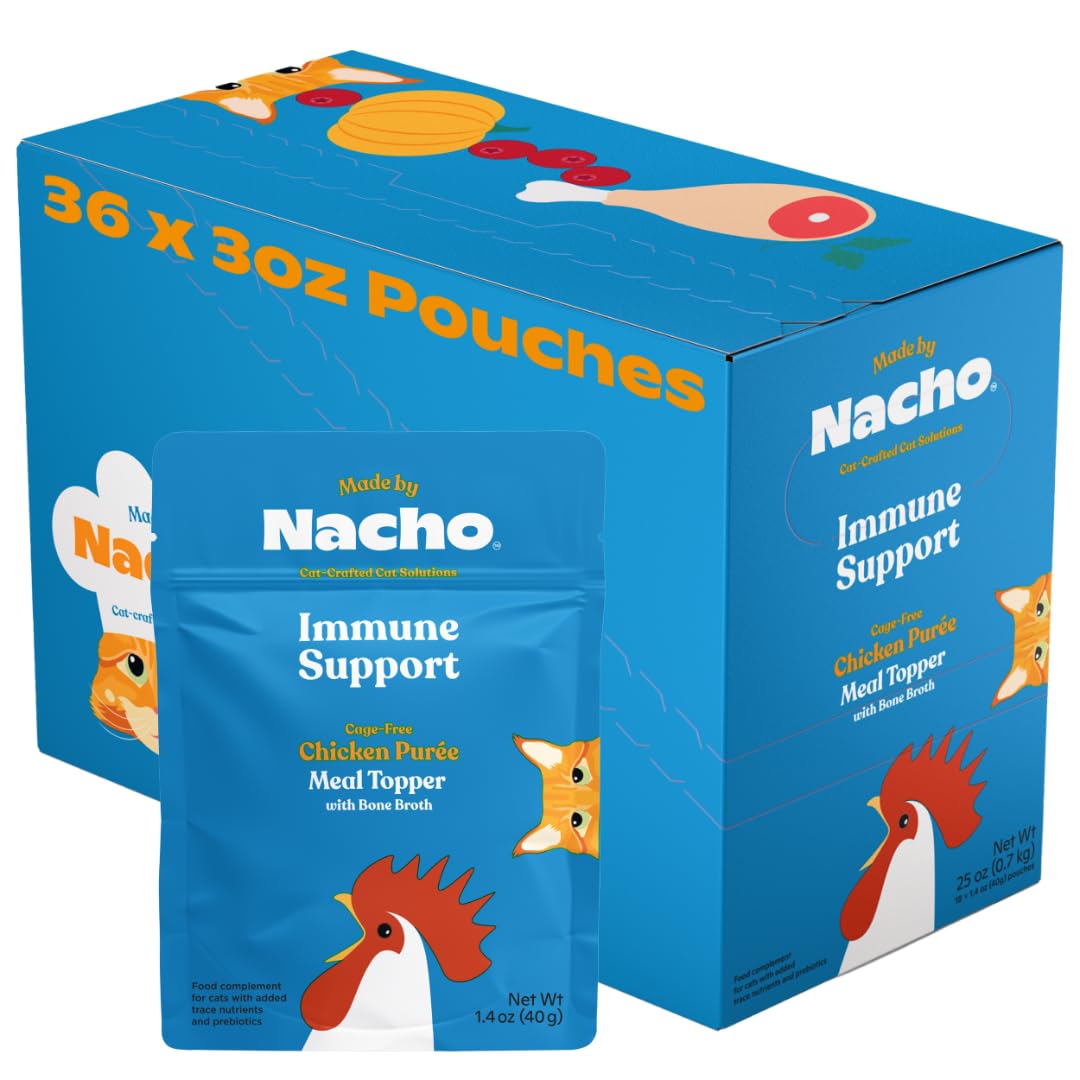 Made by Nacho Immunity Support Cage-Free Chicken Puree Meal Topper with Bone Broth (36 Count), Limited Ingredients