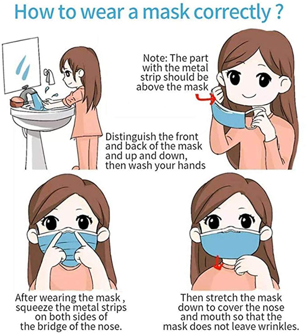 Cute kids Face Mask,Children's 3 Ply Protective Earloop Disposable Face Masks with Blue Pandon Print,50PCS