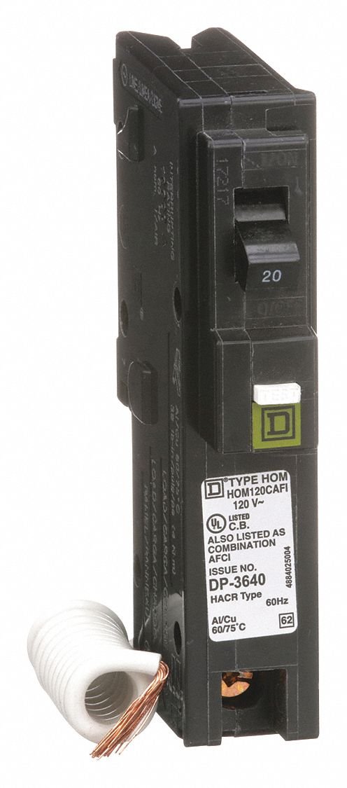 Square D Plug in Circuit Breaker, HOM, Number of Poles 1, 20 Amps, 120VAC