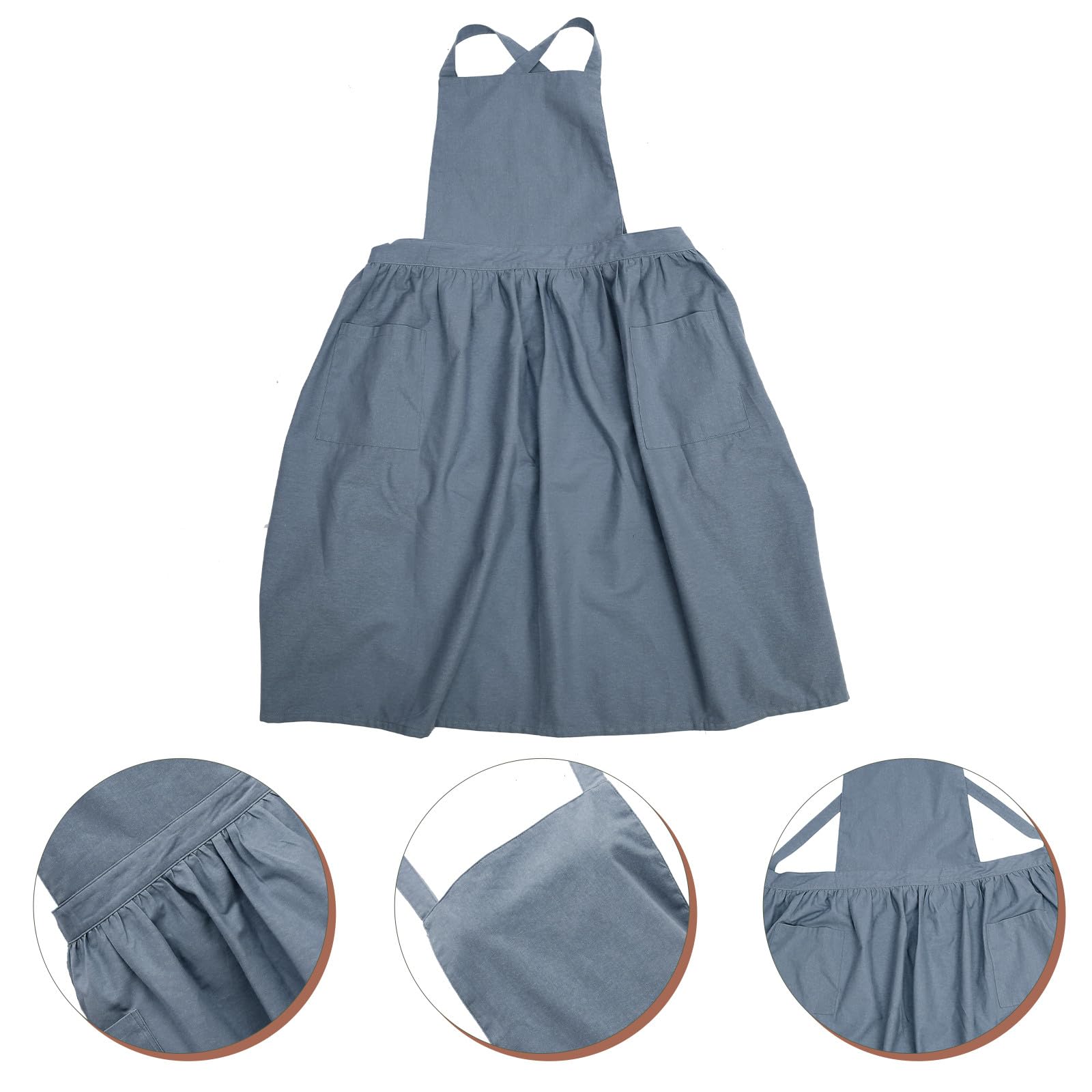 Mipcase Delantal de Algodón y Lino para Mujer Bolsillo Práctico Correa Ajustable para Cuello Tamaño Único Adecuado para Cocina Jardinería y Trabajo Doméstico