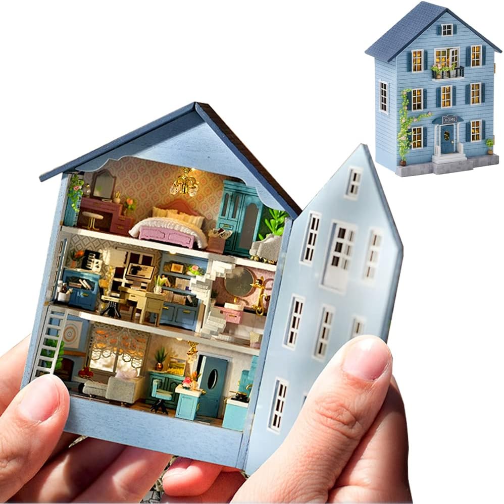 DIY Miniature Wooden Dollhouse Furniture Kit,Mini Handmade Doll House with LED,1:24 Scale Creative Woodcrafts Toys for Adult Friend Lover Birthday Gift (MoLan House)