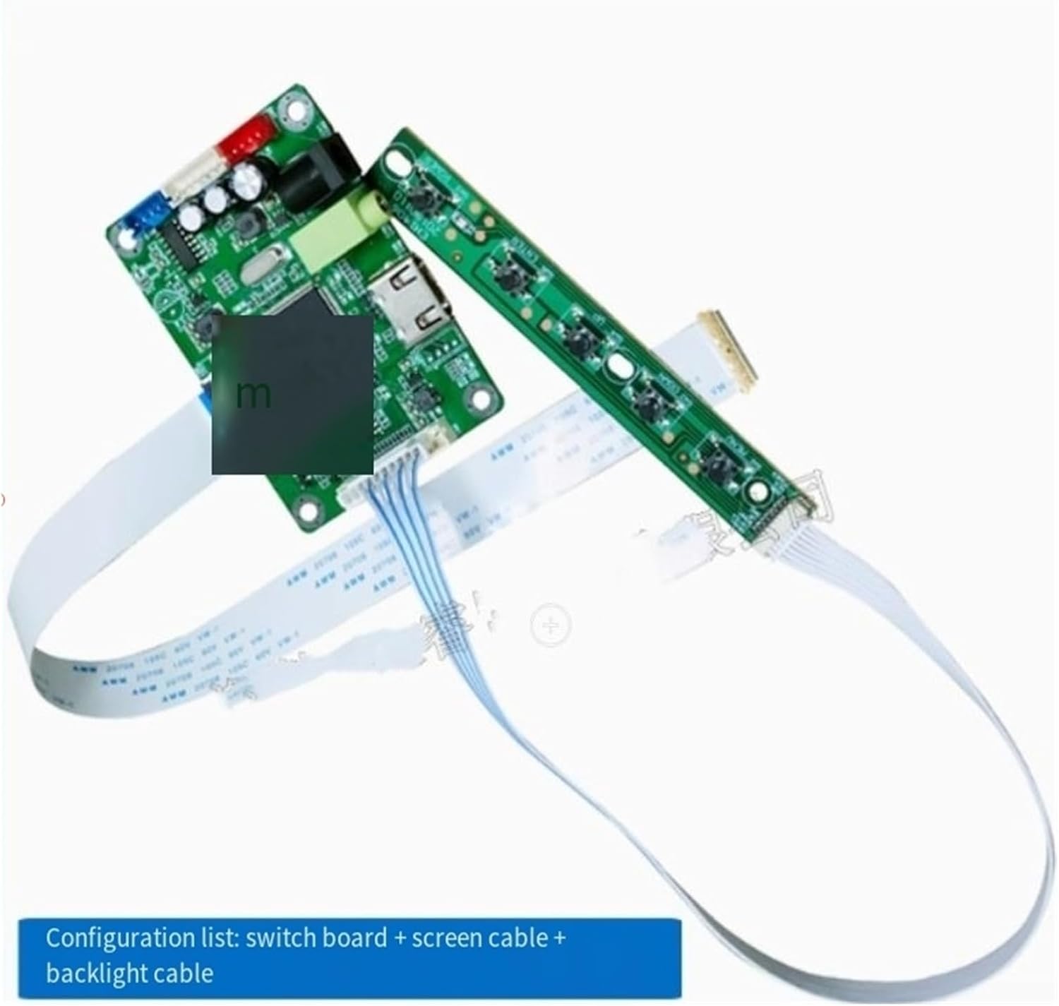 Configuration list showing the driver board, switch board, screen cable, and backlight cable
