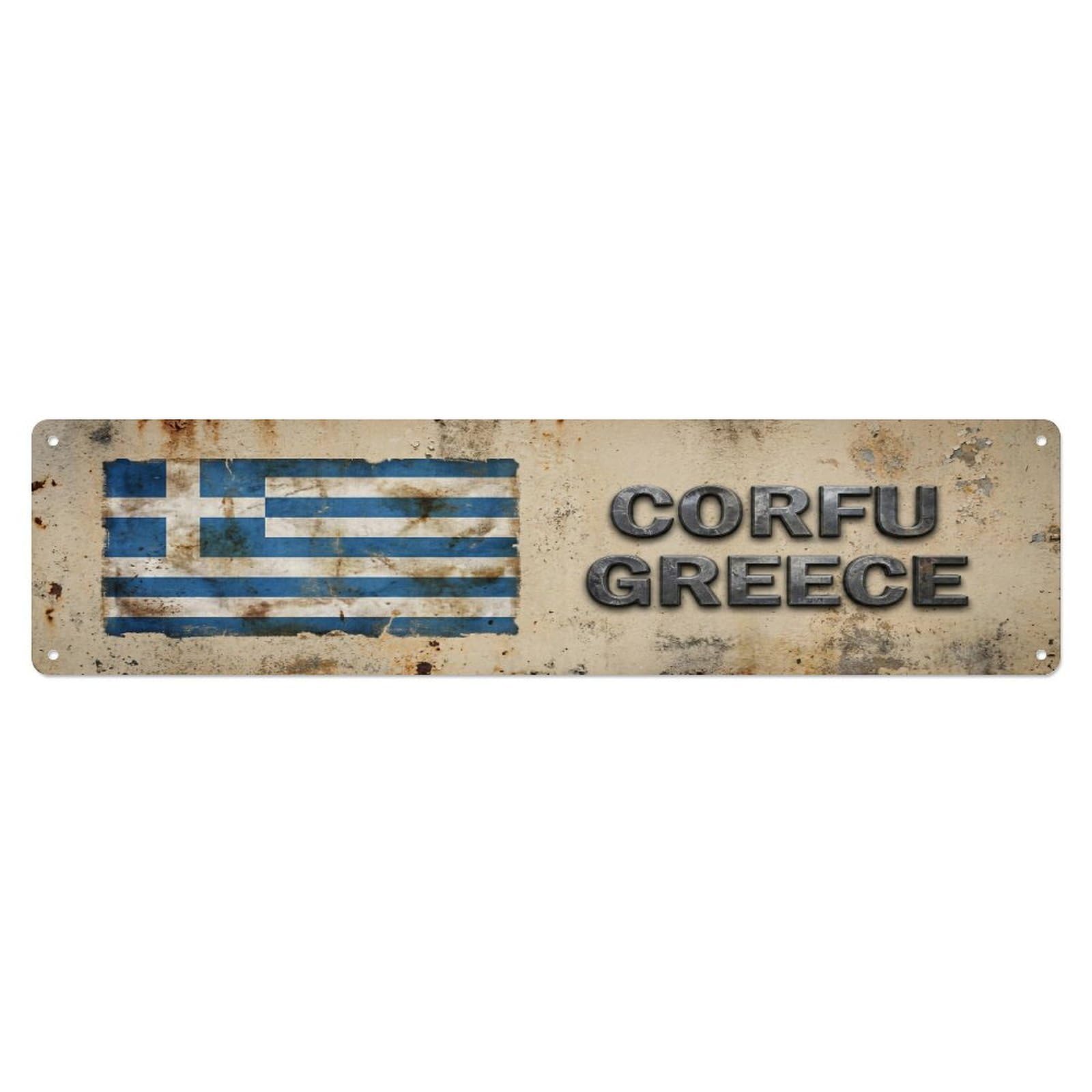 Metal Tin Sign Vintage Corfu Greece Flag Decor Rustic Travel